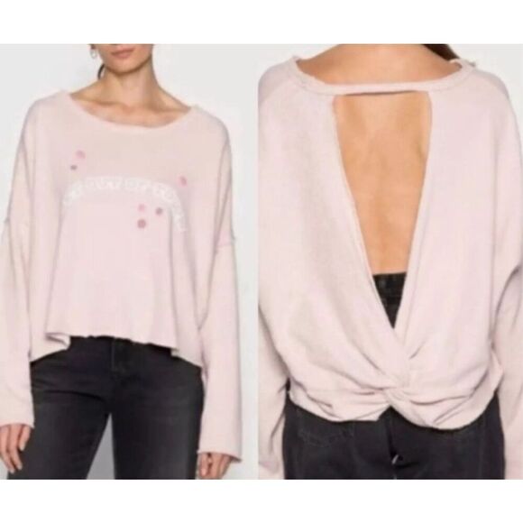 Aerie NWOT Get Out Town Tie Back Sweatshirt pink sz Medium - Picture 1 of 9